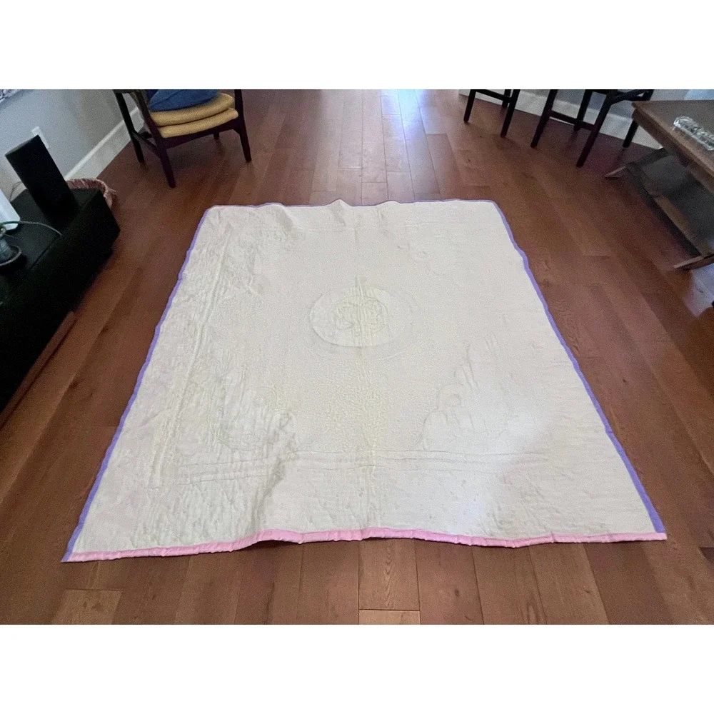Vintage Asian Satin Wedding Quilt Pink Crane Embroidery Bedspread 80x80 Handmade